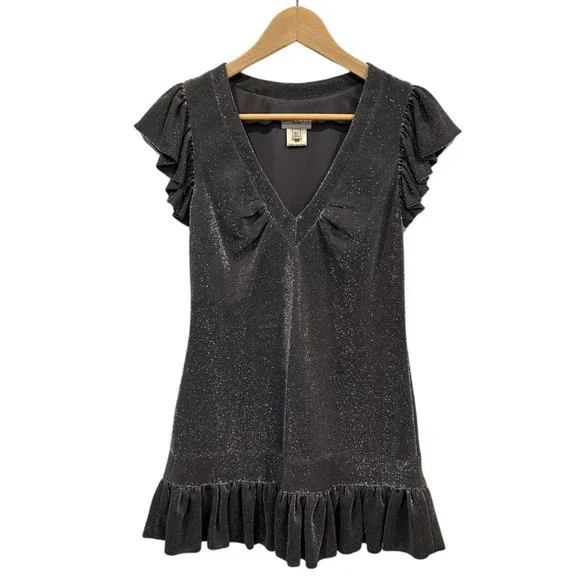 Karen Millen | Dresses | Karen Millen England Grey Metallic Ruffle Mini  Dress | Poshmark